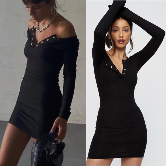 Lioness Elegant Black Ribbed mini Dress Long sleeves Bloggers Favorite XS Lioness Elegant Black Ribbed mini Dress Long sleeves Bloggers Favorite XS